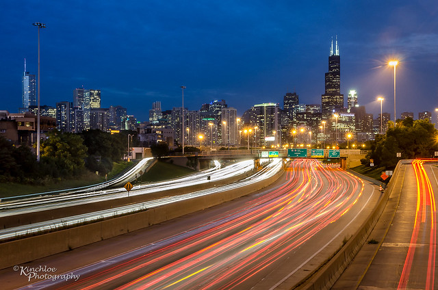 Chicago Skyline With Light Trails