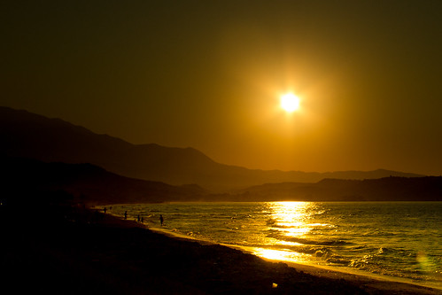 Sunset on the beach in Kavros, Crete.