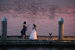 Bride and groom at sunset in Olympia, Washington