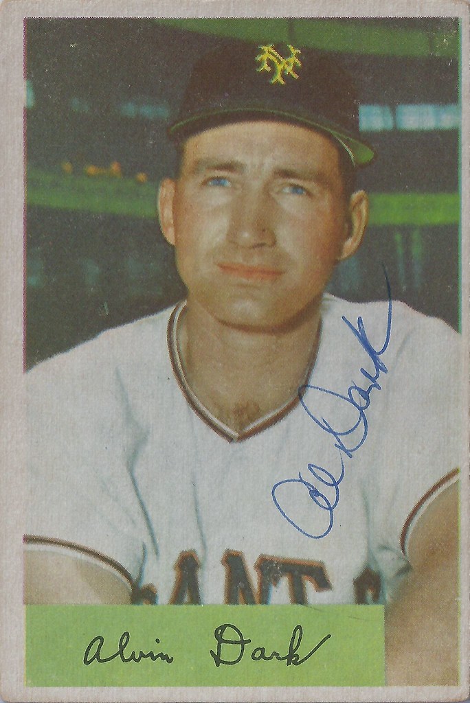 1954 Bowman - Al Dark #41 (Shortstop / Manager) (b. 7 Jan 1922 - d. 13 Nov 2014 at age 92) - Autographed Baseball Card (New York Giants)