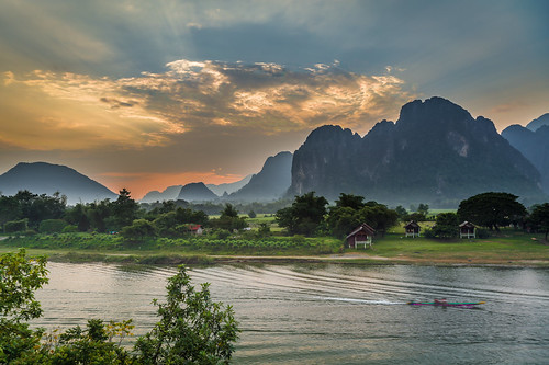 Sunset on mountains by Anh Dang ^_^, VangVieng, Laoslight sunset cloud mountain mountains tourism nature rural canon river landscape coun