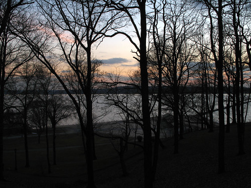 Morgan Park dusk.JPG by Dave Kliman, Morgan park, Glen Cove, NY. View of water, beach, jetty.beach hempstead harbor sunset clouds orange 