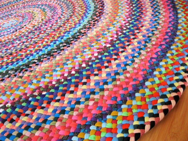 New Colorful Hand Braided Recycled Area Rug/ Rag Rug