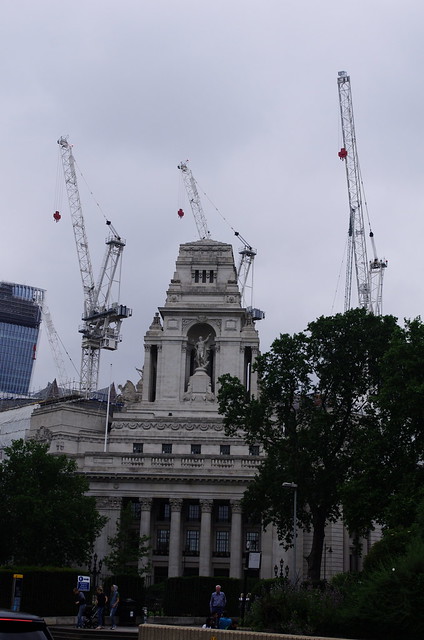 London Monument with cranes