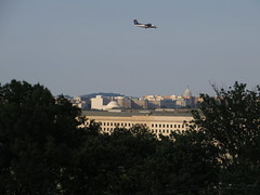 The Pentagon with U.S. Airways Flight Overhead from United States Air Force Memorial, Arlington, Virginia