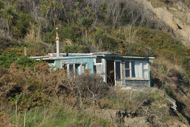 Abandoned Bach Coastal Dwelling Severe Coastal Erosion Palliser Bay Wairarapa New Zealand