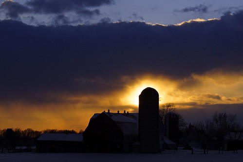 blue winter sunset summer sun snow ontario canada yellow barn sunrise farm silo