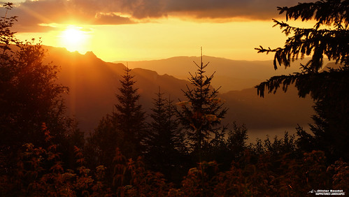 # France, Alpes du nord, Savoie, Bauges, la Feclaz, le Sire, coucher de soleil sur le lac du Bourget by Happictures (Olivier Baudot),  La Féclaz est une station de sports d'hiver du massif des Bauges appartenant au domaine skiable de 