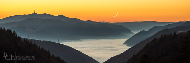 Moon setting on Grenchenberg, Switzerland