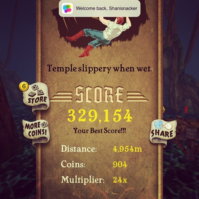 My score in temple run.... # temple #game #score #level #stage