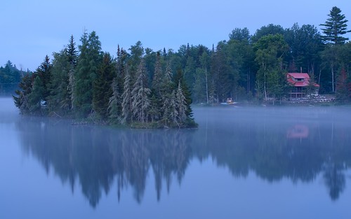 morning trees summer usa lake ny reflection water fog reflections landscape mirror us twilight cottage foggy adirondacks northamerica bluehour