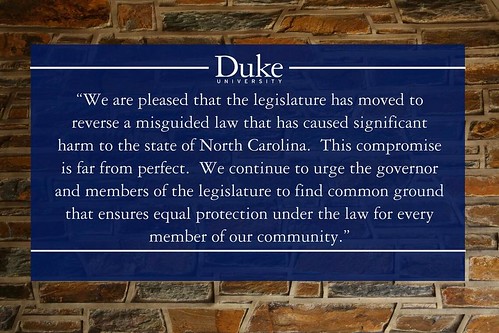A statement from the university on today's partial repeal of #HB2.