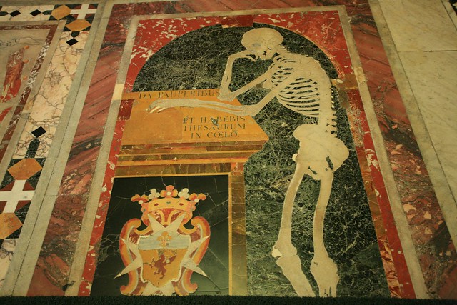 Polished Stone Knight's Skeleton Grave Inlay Floor Detail St. Johns Co-Cathedral Valetta Malta