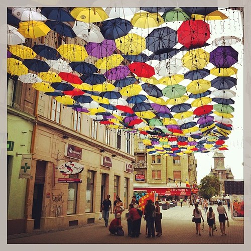 Umbrellas by  Eddy, Colorful umbrellas hanged in Timisoara - Art Festival 2014autumn winter sunset summer sky panorama c
