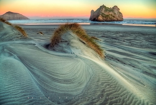 sea newzealand reflection beach water sunrise canon dawn sand patterns textures southisland whararikibeach puponga archwayislands canoneos5dmarkiii