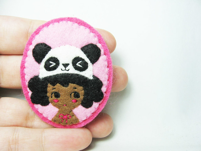 Mr. Panda and Girl felt brooch