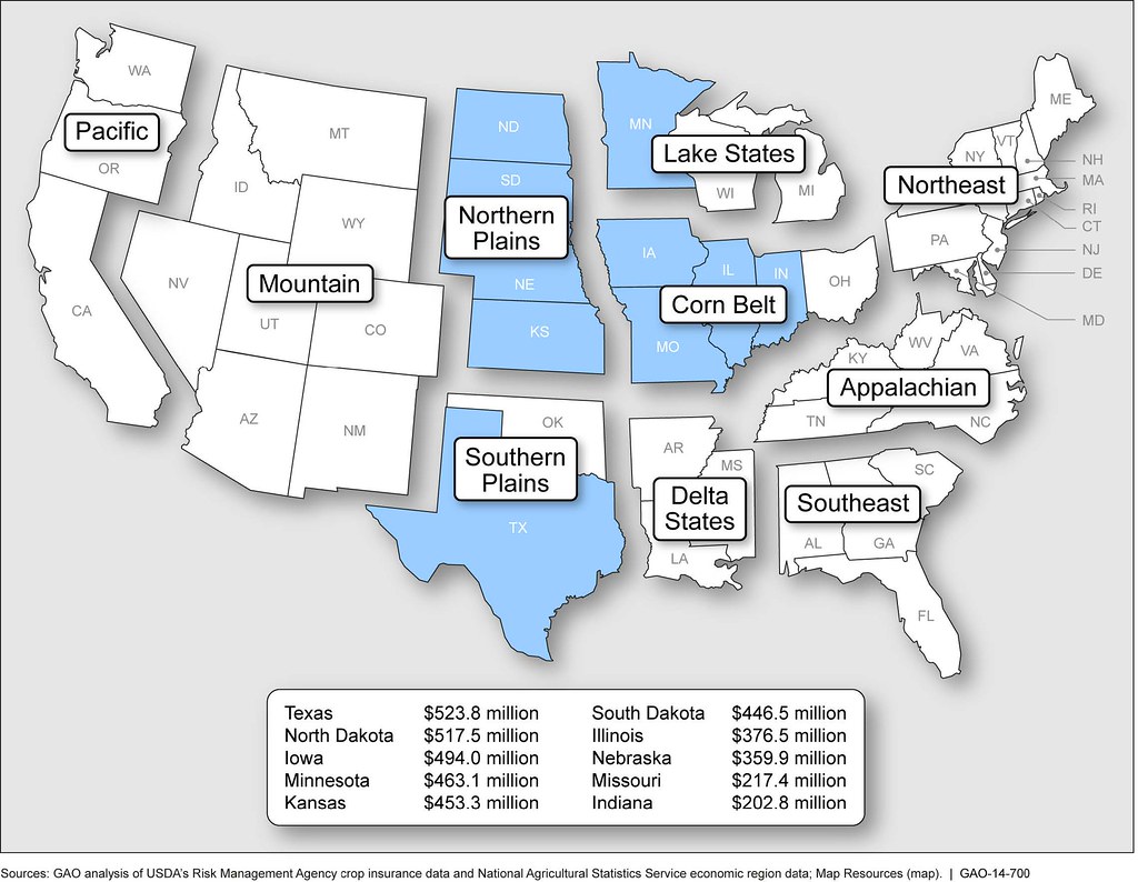 Economic-Agricultural Map of the USA. The amount of State subsidies for State Media in the United States. Receiving state