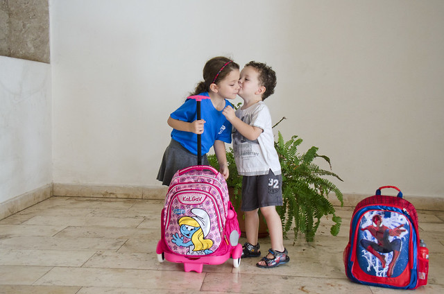 Kids kiss in the first day of the year