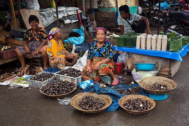 A market woman at the wet market in Padang, Indonesia.