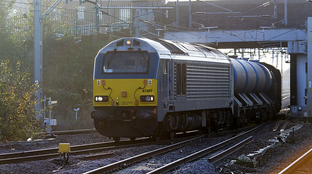 67003 approaches with the 3J92 Toton - West Hampstead RHTT...Nuneaton 22nd October 2014