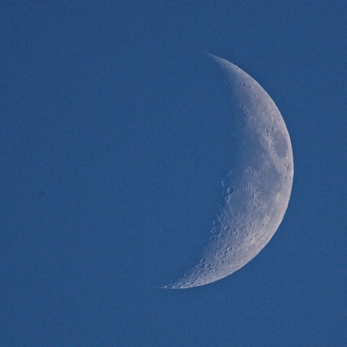 Waxing Crescent Moon by dcstep, Tonight's moon before sunset. 10-28-2014.moon luna lunar allrightsreserved waxingcrescentmoon ef500m