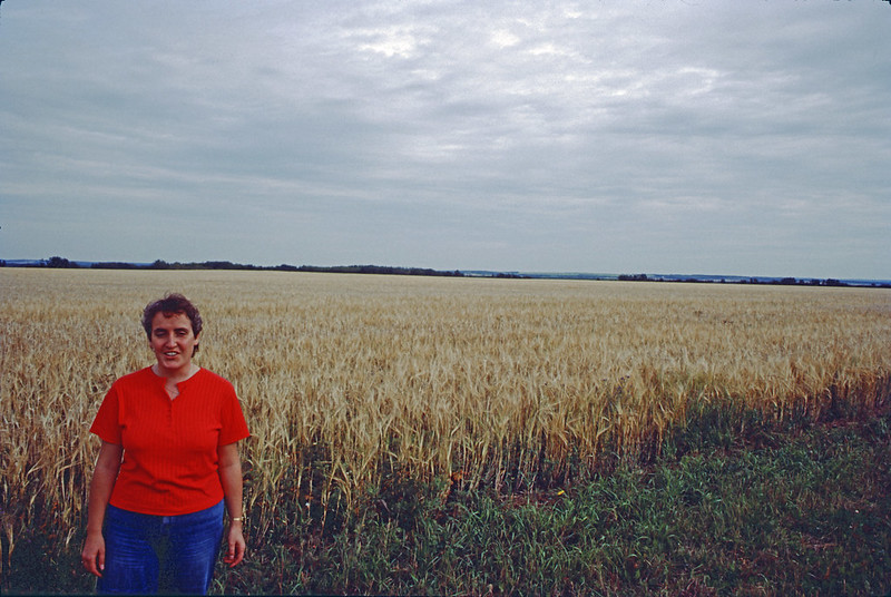 Ingrid by wheat field Sept 1987 Kodachrome