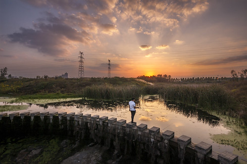 sunset cloud reflection rural landscape twilight fishing pond country wide hefei