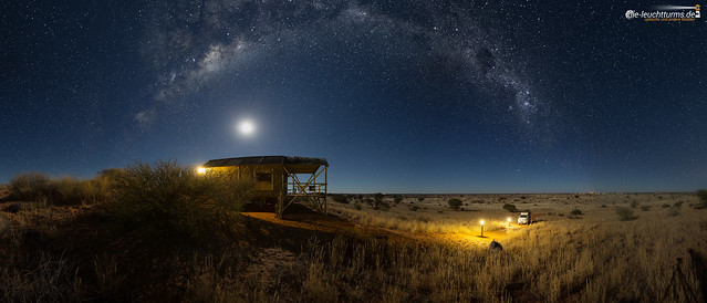Starry sky and moon light at the edge of the Kalahari