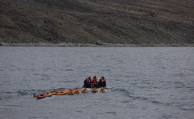 Kayakers Sunneshine Fjord Arctic Circle Summer Baffin Island Canada