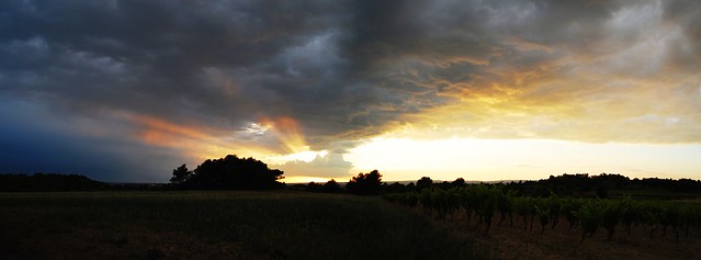 Storm and sunset seen from the vineyards on the outskirts of Carcassonne in southern France