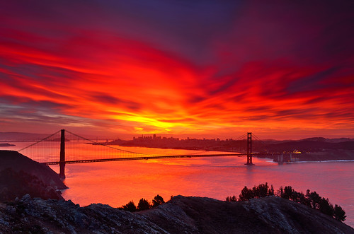 sanfrancisco california morning light red sky color water clouds sunrise fire dawn nikon goldengatebridge bayarea sausalito hawkhill