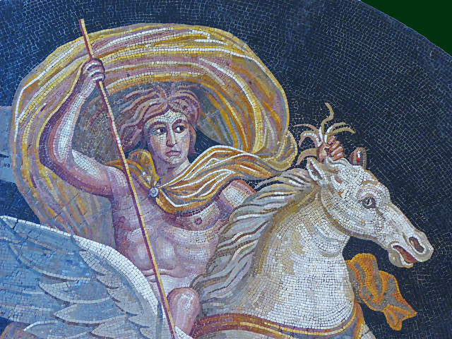 The hero Bellerophon riding the winged horse Pegasus