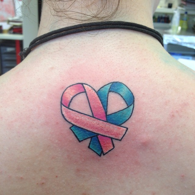 Heart Ribbon tattoo. #ribbon #heart #cancer #brestcancer #kustomkulture #ku...