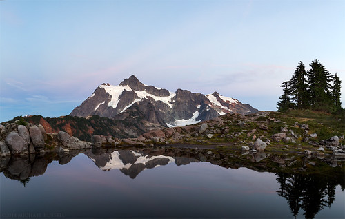 Mount Shuksan by Michael S. Russell, Mount Shuksan reflected in a tarn on Huntoon Point in the Mount Baker-Snoqualmie Forest, Washington 