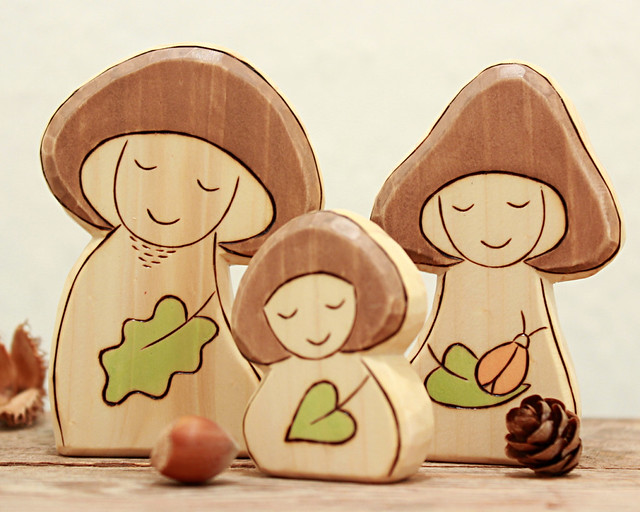 Wooden Waldorf Toy MUSHROOM GNOME FAMILY