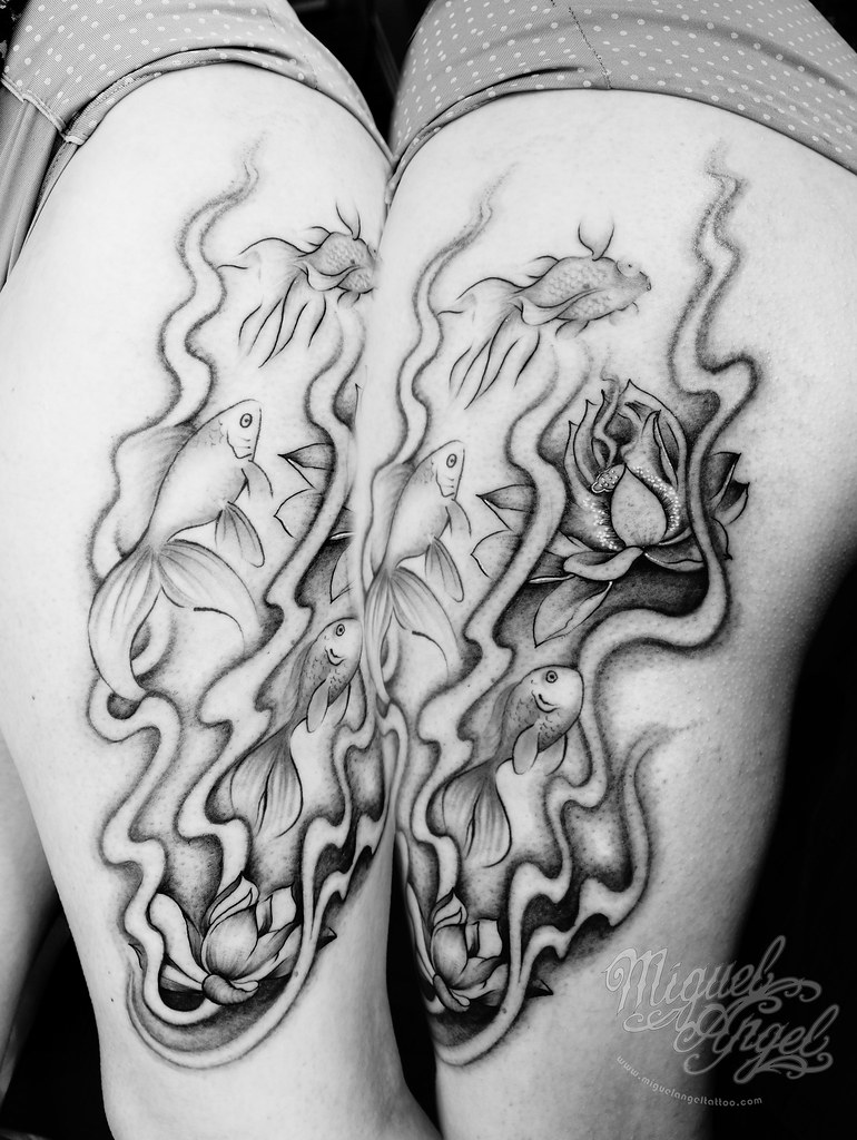 Golden Fish and lotus flower custom tattoo | Miguel Angel Cu… | Flickr