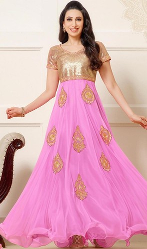 Karisma Kapoor Pink and Beige Color Net Long Anarkali Suit… | Flickr