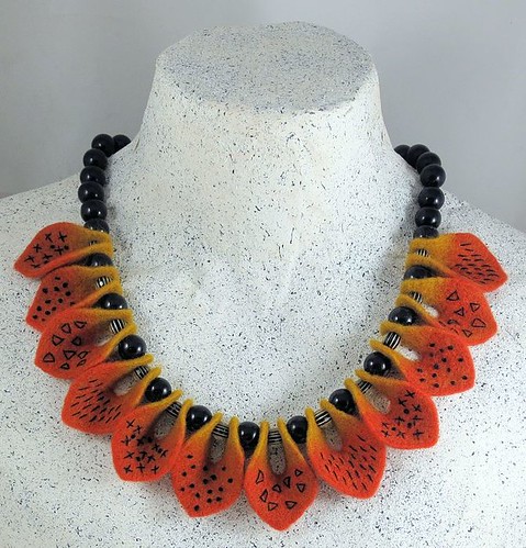 Needle Felted Necklace Orange Yellow Black | Another experim… | Flickr