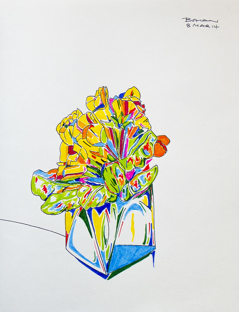 Flower drawings in pigmented inks by Robert Bohan