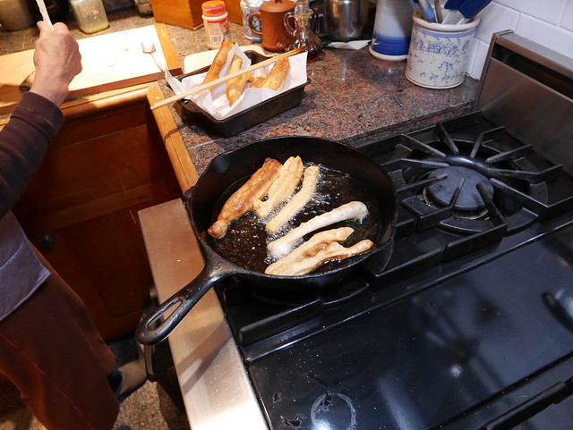 Fried sticks in the pan