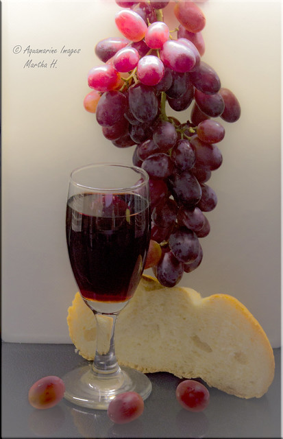 Still Life, Grapes, Wine and Bread