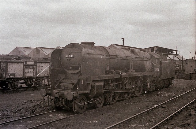 34088 stands at Eastleigh mpd on 8 May 1965.