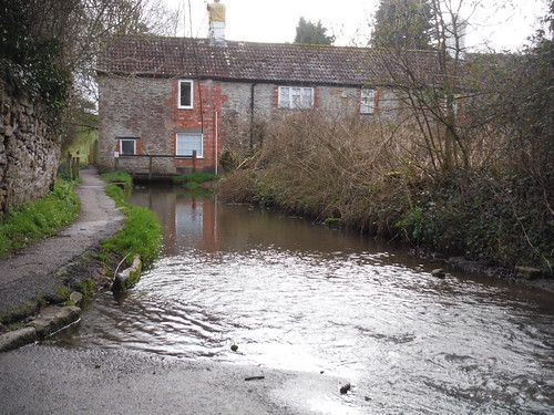 Combe Brook flooding Tolbury Lane and disappearing under Old Mill SWC Walk 284 Bruton Circular (via Hauser &amp; Wirth Somerset) or from Castle Cary