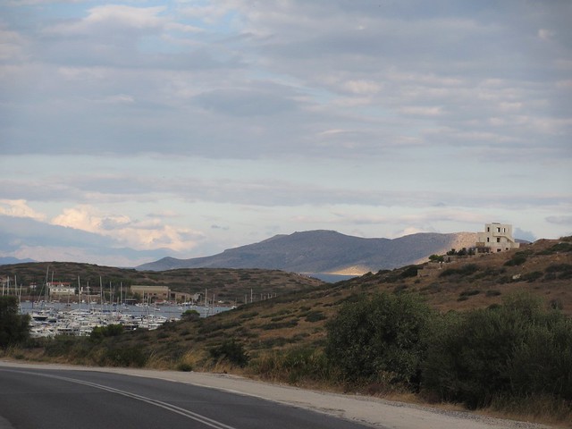 Marina and view to Mikronisos, Temple of Poseidon, Sounion, Greece