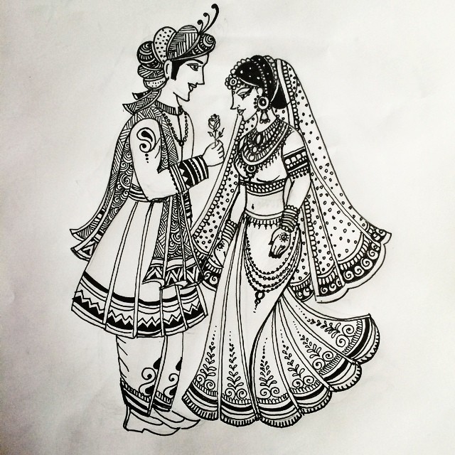 Dulha dulhan mehndi designs || how to draw bride and groom step by step |  Dulhan mehndi design - YouTube