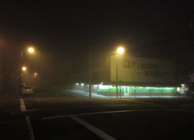 22nd and Irving Market in fog, early morning (2014)