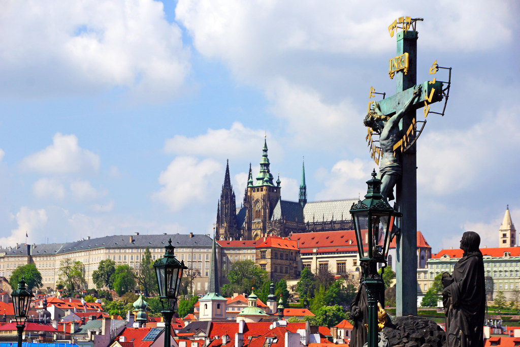 Crucifixion statue & Prague Castle