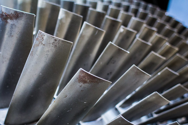 Closeup of a jet fan blade set