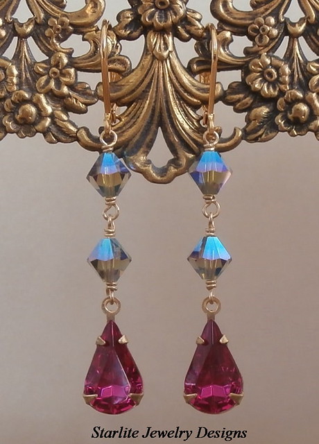 Fuchsia Bridesmaids Jewelry ~ Vintage Swarovski Crystal Earrings ~ Vintage Earrings Jewelry ~ Fuchsia Swarovski Crystal Earrings ~ True Vintage