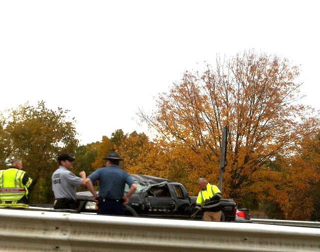 truck rollover crumpled roof 13 October 2014 andover massachusetts